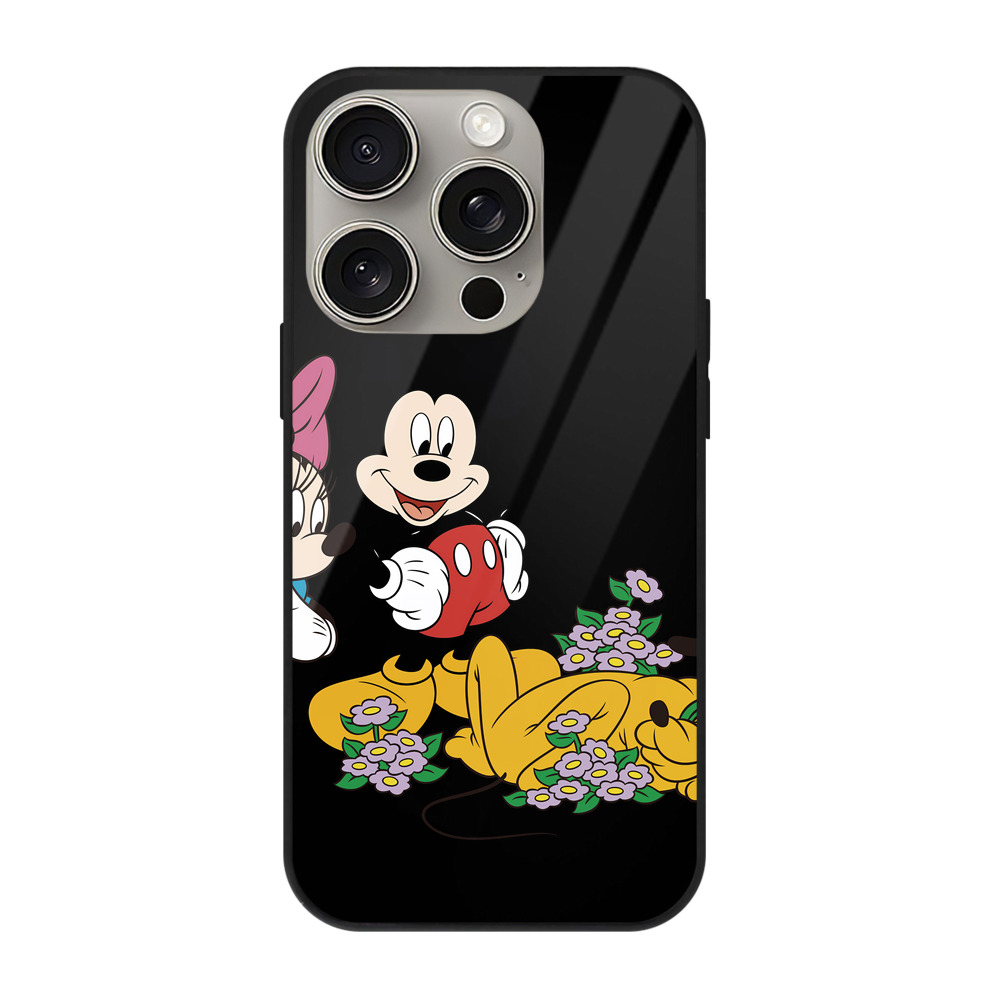 （画像用） ミッキーマウス Mickey Mouse 【iPhone15Pro対応】スマホケース 耐衝撃＆黄変防止 背面ガラス