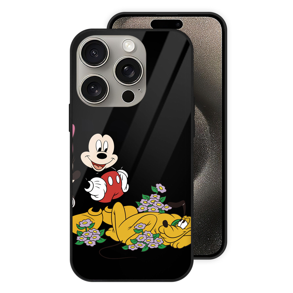（画像用） ミッキーマウス Mickey Mouse 【iPhone15Pro対応】スマホケース 耐衝撃＆黄変防止 背面ガラス
