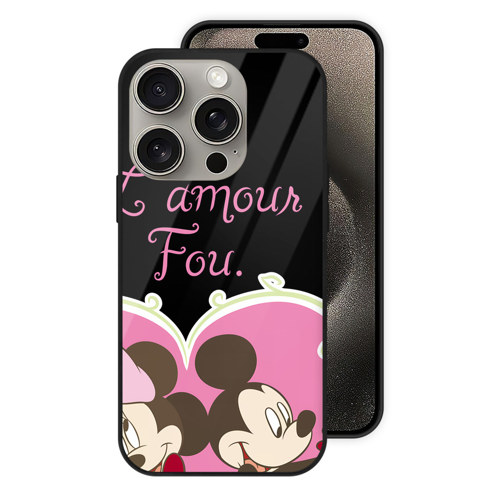 （画像用） ミッキーマウス Mickey Mouse 【iPhone15Pro対応】スマホケース 耐衝撃＆黄変防止 背面ガラス