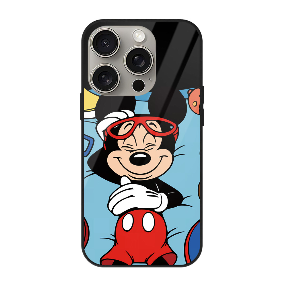 （画像用） ミッキーマウス Mickey Mouse 【iPhone15Pro対応】スマホケース 耐衝撃＆黄変防止 背面ガラス