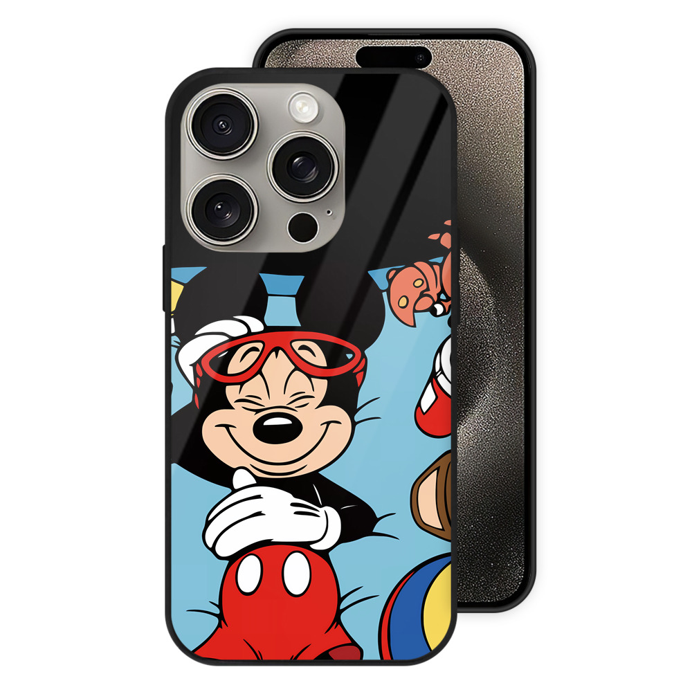 （画像用） ミッキーマウス Mickey Mouse 【iPhone15Pro対応】スマホケース 耐衝撃＆黄変防止 背面ガラス