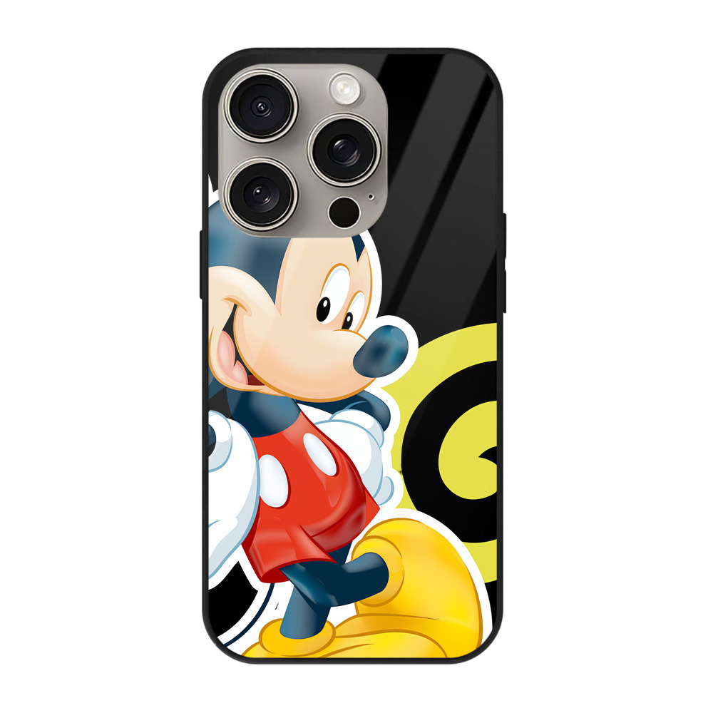 （画像用） ミッキーマウス Mickey Mouse 【iPhone15Pro対応】スマホケース 耐衝撃＆黄変防止 背面ガラス
