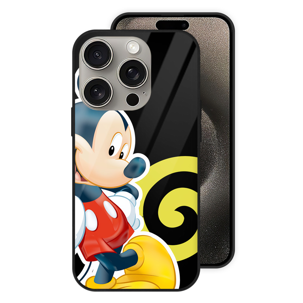 （画像用） ミッキーマウス Mickey Mouse 【iPhone15Pro対応】スマホケース 耐衝撃＆黄変防止 背面ガラス