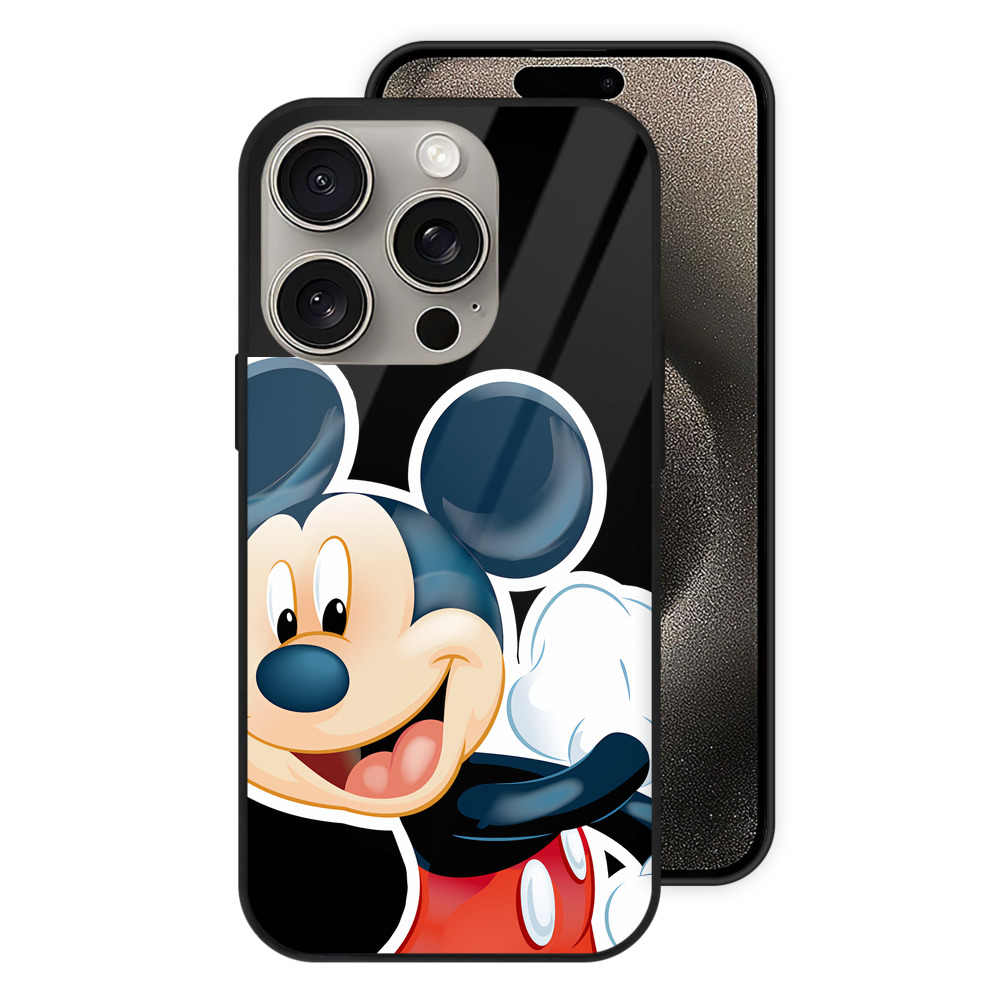 （画像用） ミッキーマウス Mickey Mouse 【iPhone15Pro対応】スマホケース 耐衝撃＆黄変防止 背面ガラス