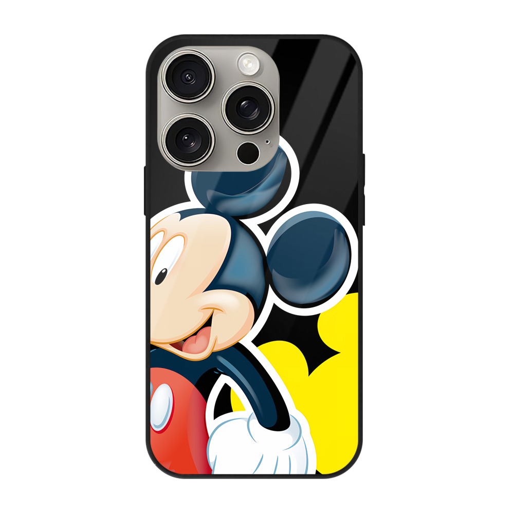 （画像用） ミッキーマウス Mickey Mouse 【iPhone15Pro対応】スマホケース 耐衝撃＆黄変防止 背面ガラス