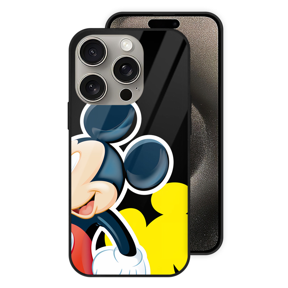（画像用） ミッキーマウス Mickey Mouse 【iPhone15Pro対応】スマホケース 耐衝撃＆黄変防止 背面ガラス