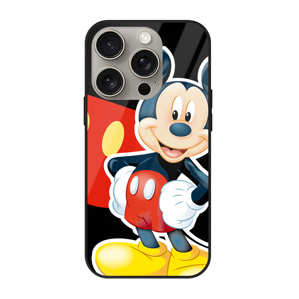 （画像用） ミッキーマウス Mickey Mouse 【iPhone15Pro対応】スマホケース 耐衝撃＆黄変防止 背面ガラス