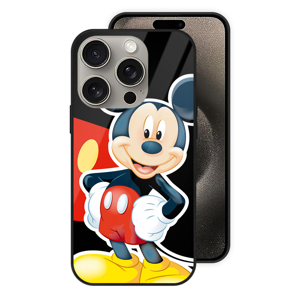 （画像用） ミッキーマウス Mickey Mouse 【iPhone15Pro対応】スマホケース 耐衝撃＆黄変防止 背面ガラス