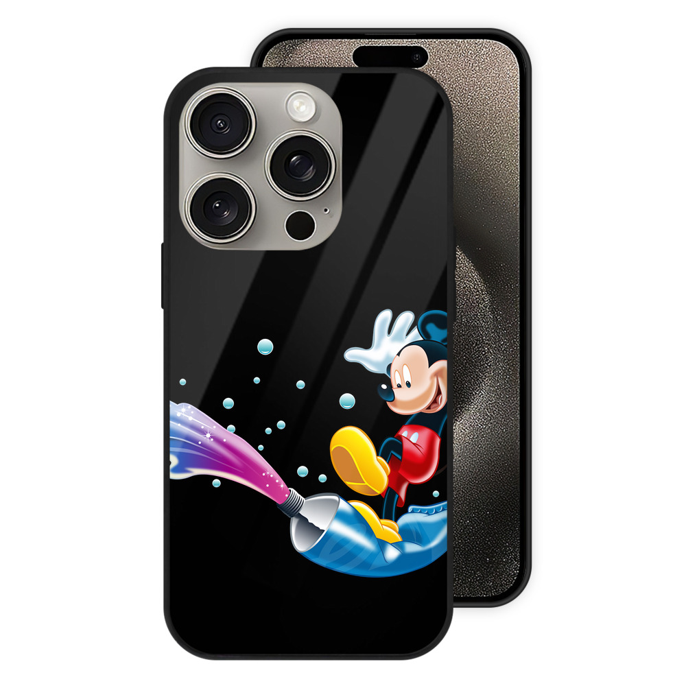 （画像用） ミッキーマウス Mickey Mouse 【iPhone15Pro対応】スマホケース 耐衝撃＆黄変防止 背面ガラス