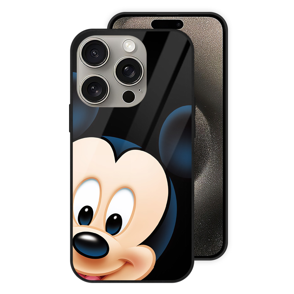 （画像用） ミッキーマウス Mickey Mouse 【iPhone15Pro対応】スマホケース 耐衝撃＆黄変防止 背面ガラス