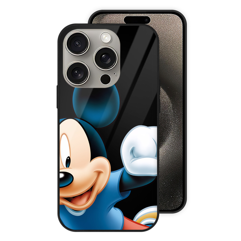 （画像用） ミッキーマウス Mickey Mouse 【iPhone15Pro対応】スマホケース 耐衝撃＆黄変防止 背面ガラス