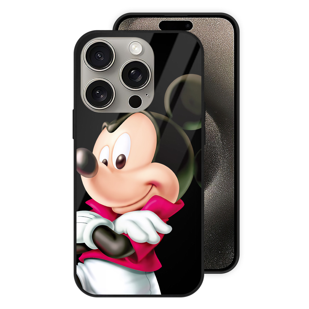 （画像用） ミッキーマウス Mickey Mouse 【iPhone15Pro対応】スマホケース 耐衝撃＆黄変防止 背面ガラス