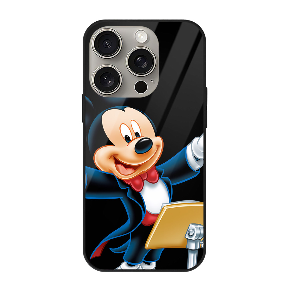 （画像用） ミッキーマウス Mickey Mouse 【iPhone15Pro対応】スマホケース 耐衝撃＆黄変防止 背面ガラス