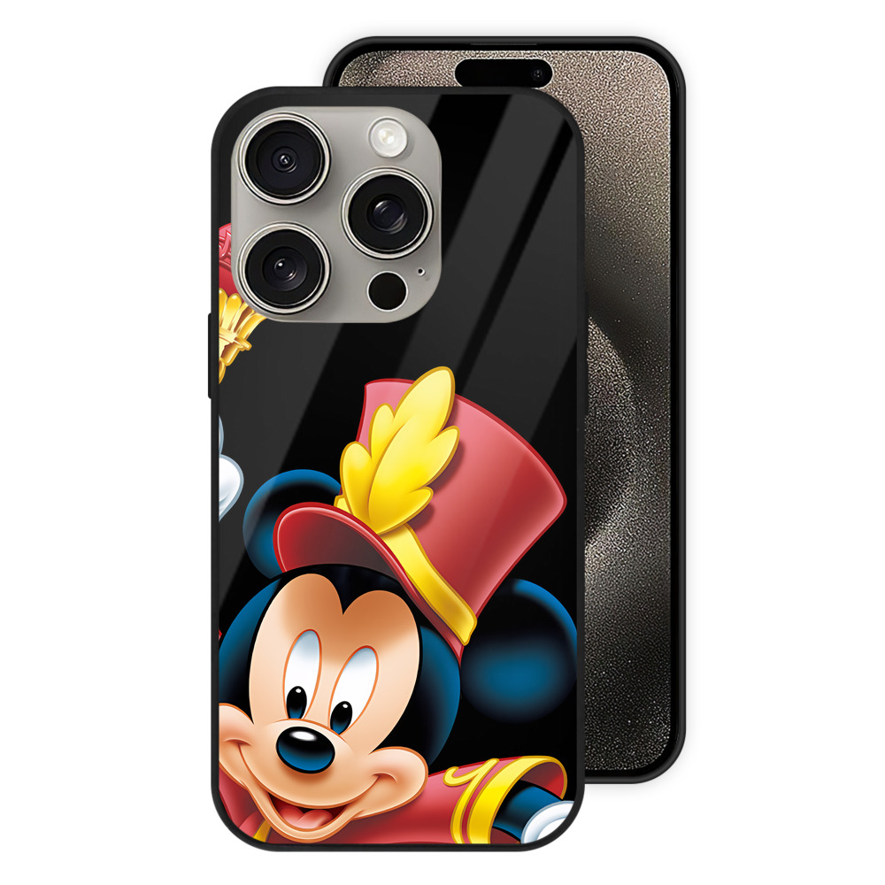 （画像用） ミッキーマウス Mickey Mouse 【iPhone15Pro対応】スマホケース 耐衝撃＆黄変防止 背面ガラス