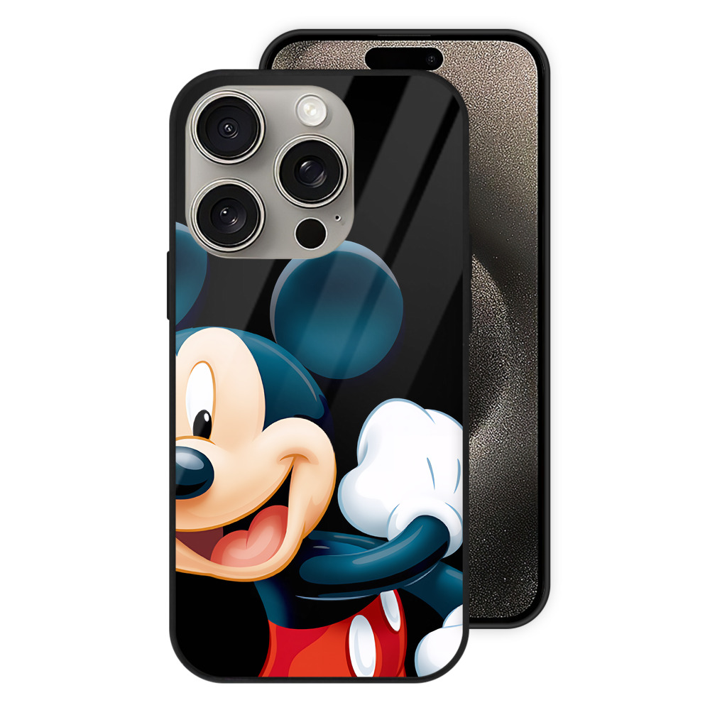 （画像用） ミッキーマウス Mickey Mouse 【iPhone15Pro対応】スマホケース 耐衝撃＆黄変防止 背面ガラス