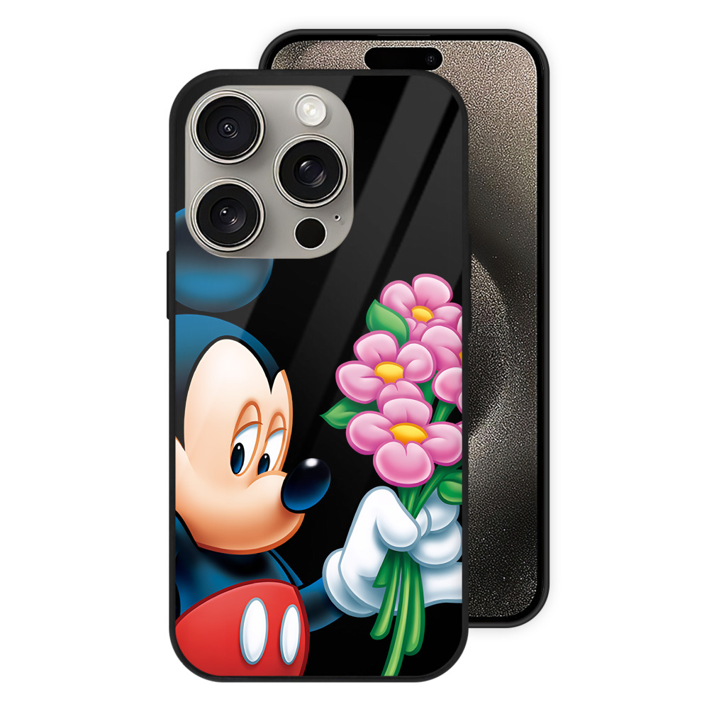 （画像用） ミッキーマウス Mickey Mouse 【iPhone15Pro対応】スマホケース 耐衝撃＆黄変防止 背面ガラス