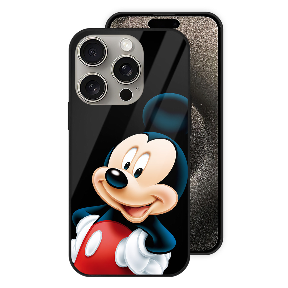 （画像用） ミッキーマウス Mickey Mouse 【iPhone15Pro対応】スマホケース 耐衝撃＆黄変防止 背面ガラス
