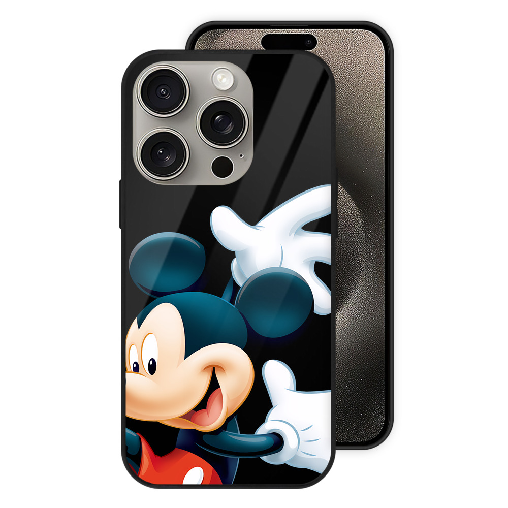 （画像用） ミッキーマウス Mickey Mouse 【iPhone15Pro対応】スマホケース 耐衝撃＆黄変防止 背面ガラス