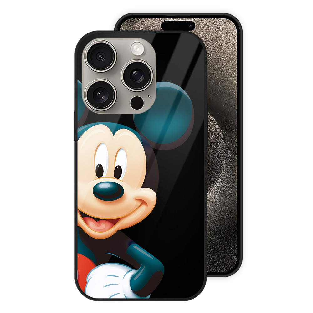 （画像用） ミッキーマウス Mickey Mouse 【iPhone15Pro対応】スマホケース 耐衝撃＆黄変防止 背面ガラス