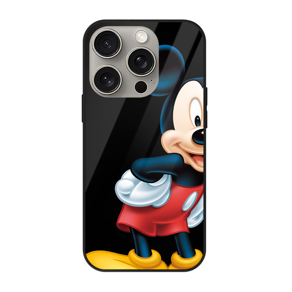 （画像用） ミッキーマウス Mickey Mouse 【iPhone15Pro対応】スマホケース 耐衝撃＆黄変防止 背面ガラス