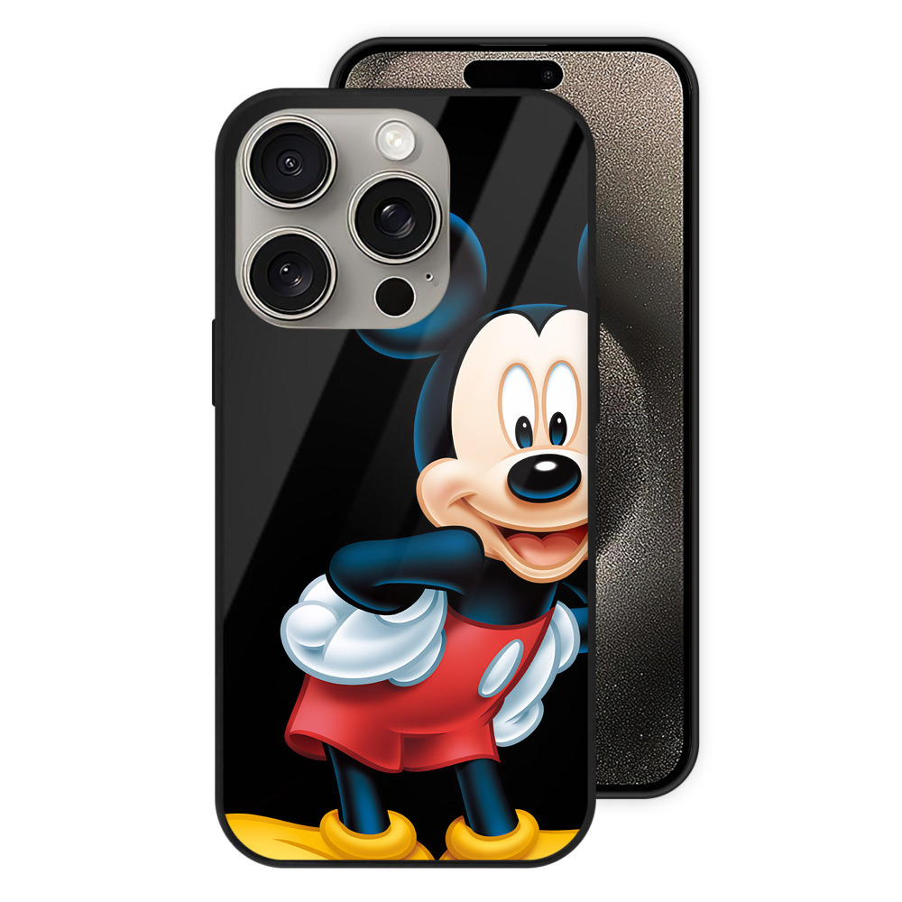 （画像用） ミッキーマウス Mickey Mouse 【iPhone15Pro対応】スマホケース 耐衝撃＆黄変防止 背面ガラス