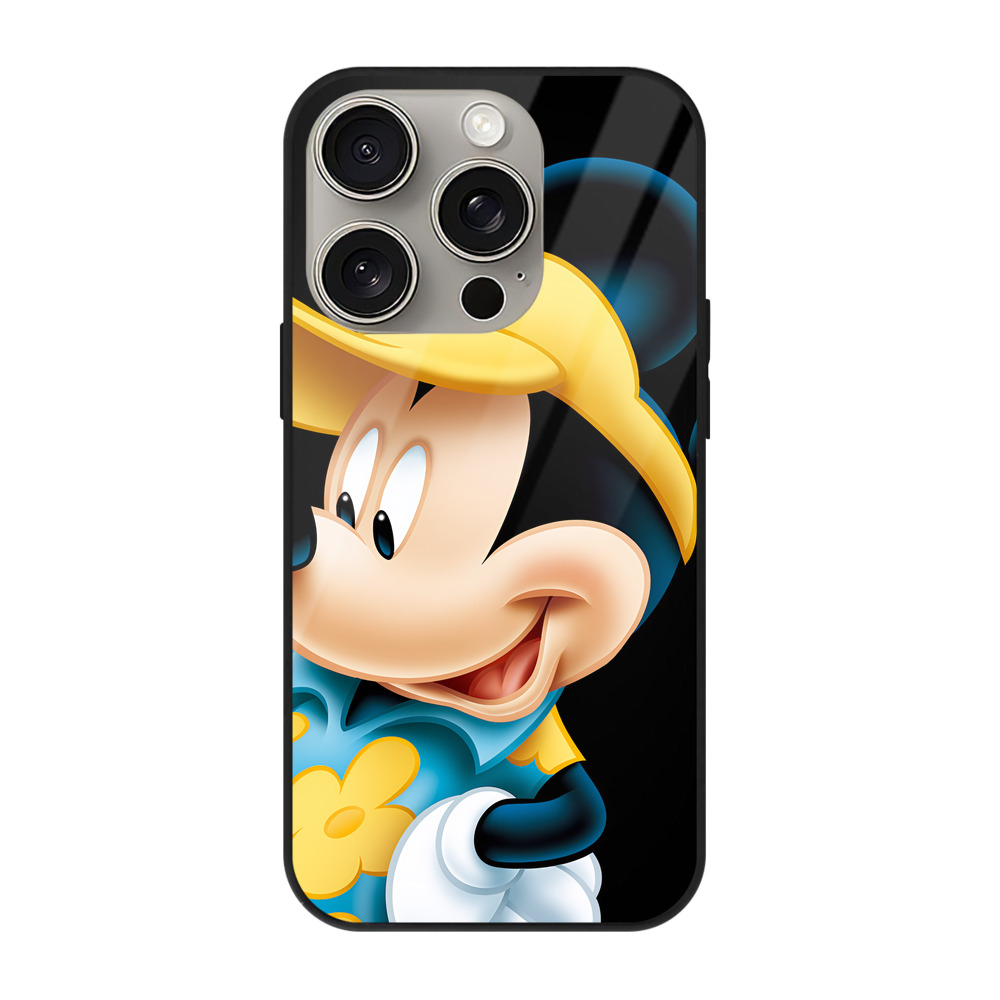 （画像用） ミッキーマウス Mickey Mouse 【iPhone15Pro対応】スマホケース 耐衝撃＆黄変防止 背面ガラス