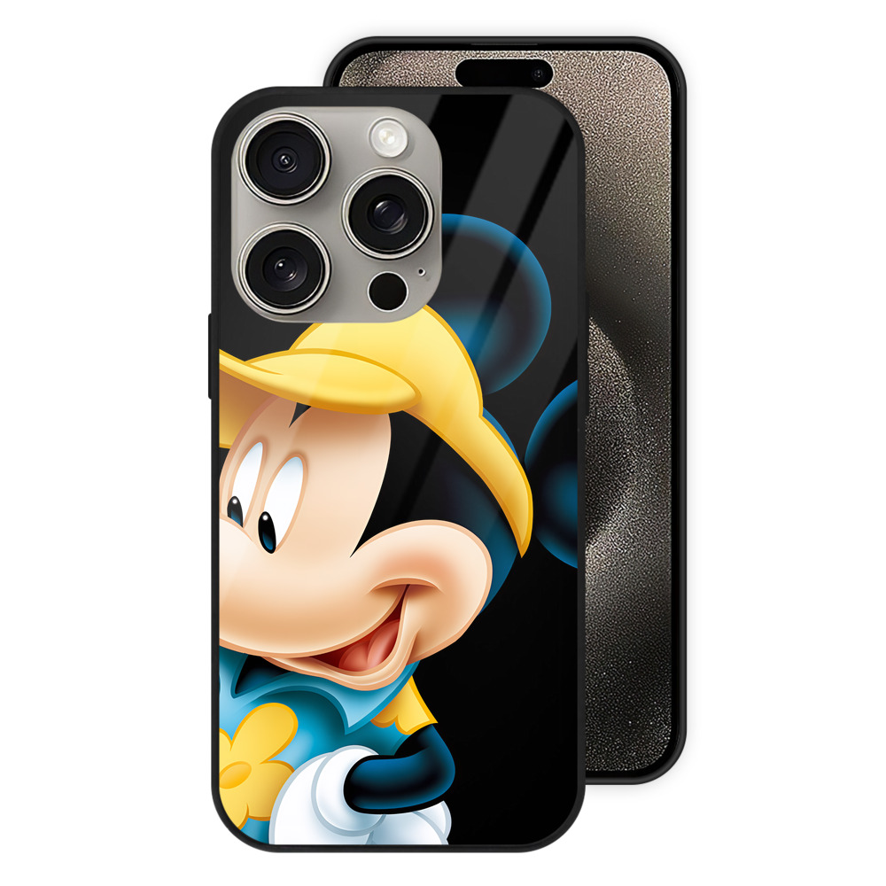 （画像用） ミッキーマウス Mickey Mouse 【iPhone15Pro対応】スマホケース 耐衝撃＆黄変防止 背面ガラス