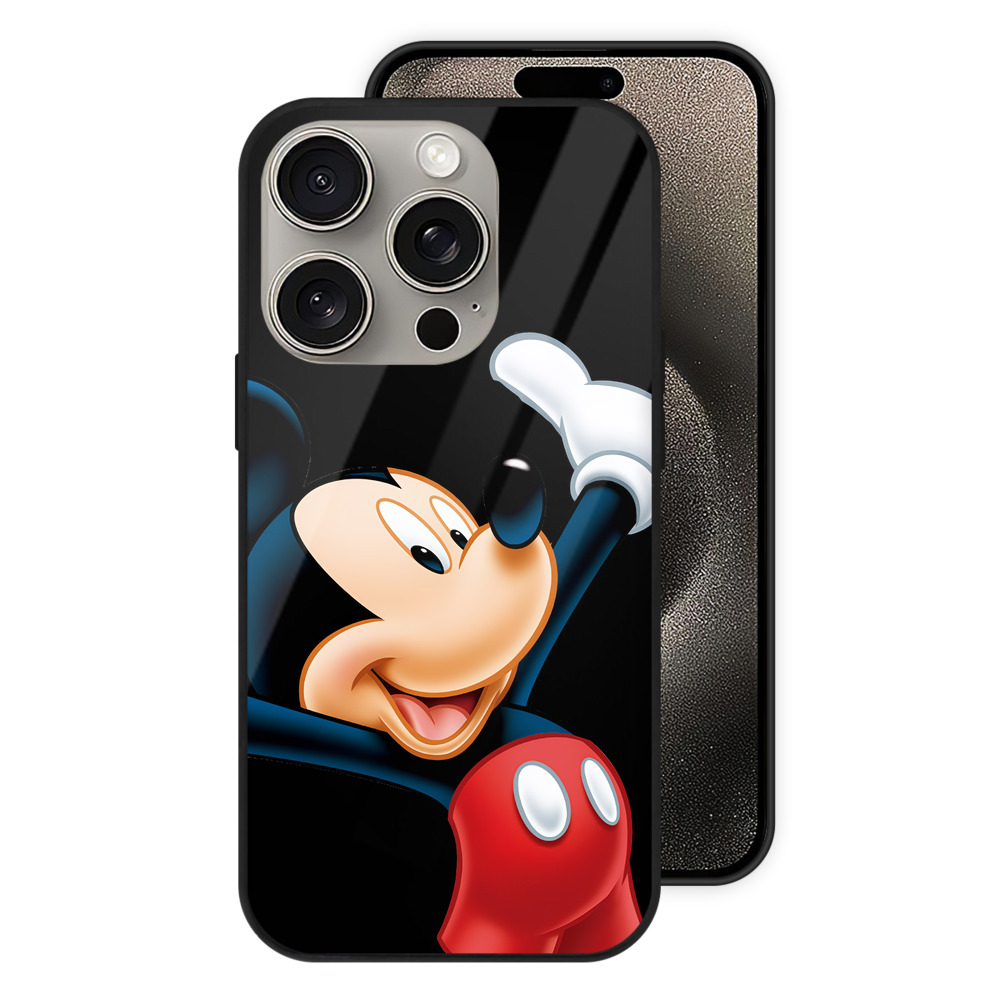 （画像用） ミッキーマウス Mickey Mouse 【iPhone15Pro対応】スマホケース 耐衝撃＆黄変防止 背面ガラス