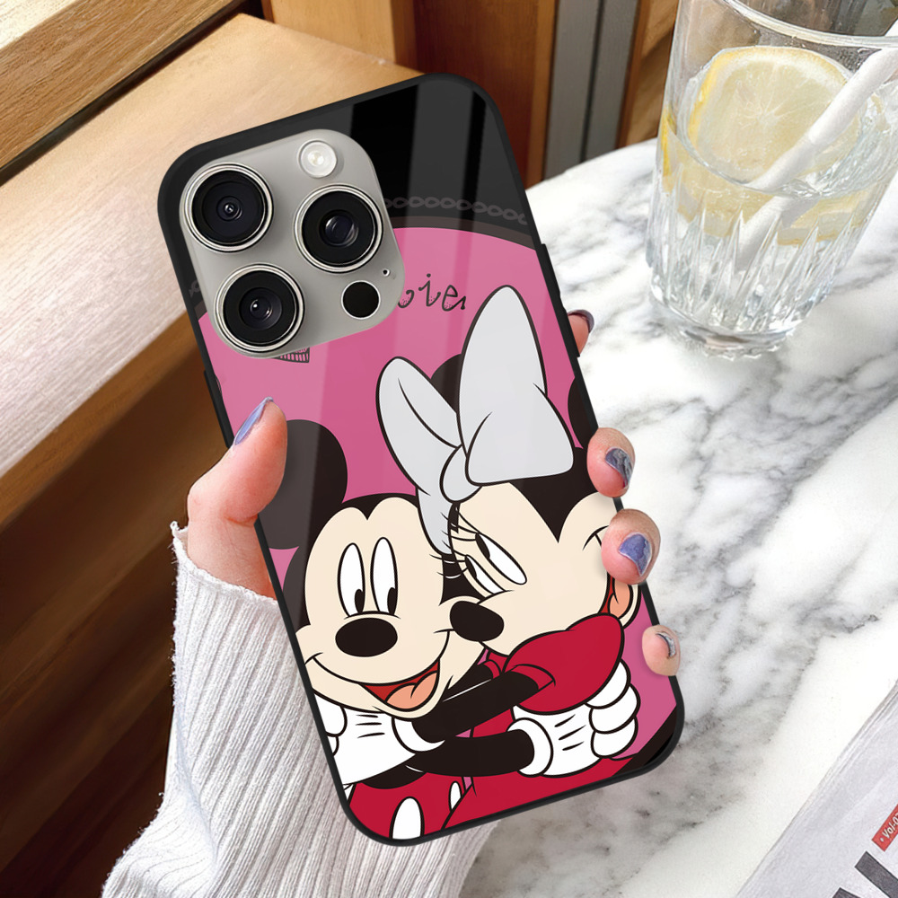 ミッキーマウス Mickey Mouse 【iPhone15Pro対応】スマホケース 耐衝撃＆黄変防止 背面ガラス