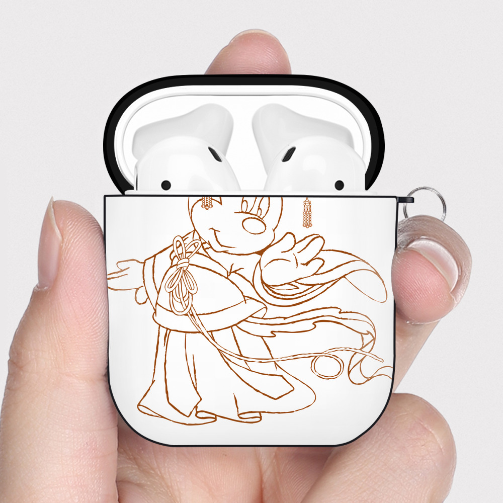 （画像用） ミッキーマウス Mickey Mouse AirPods 第2世代保護ケース ハードシェル ブラック 耐衝撃・防指紋・カラビナ付き