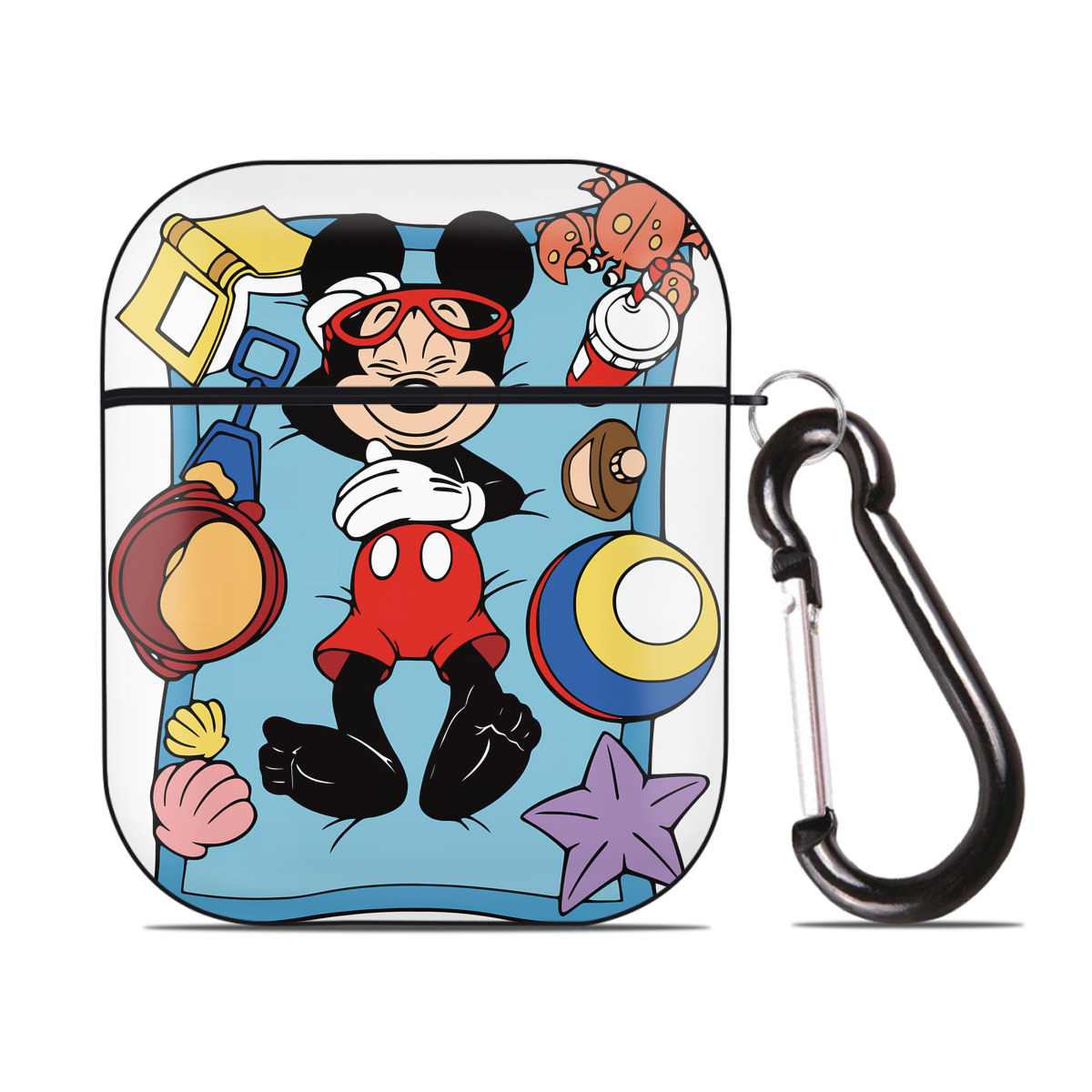 （画像用） ミッキーマウス Mickey Mouse AirPods 第2世代保護ケース ハードシェル ブラック 耐衝撃・防指紋・カラビナ付き