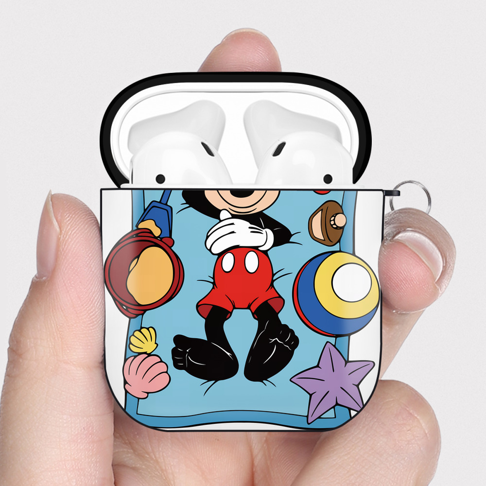 （画像用） ミッキーマウス Mickey Mouse AirPods 第2世代保護ケース ハードシェル ブラック 耐衝撃・防指紋・カラビナ付き