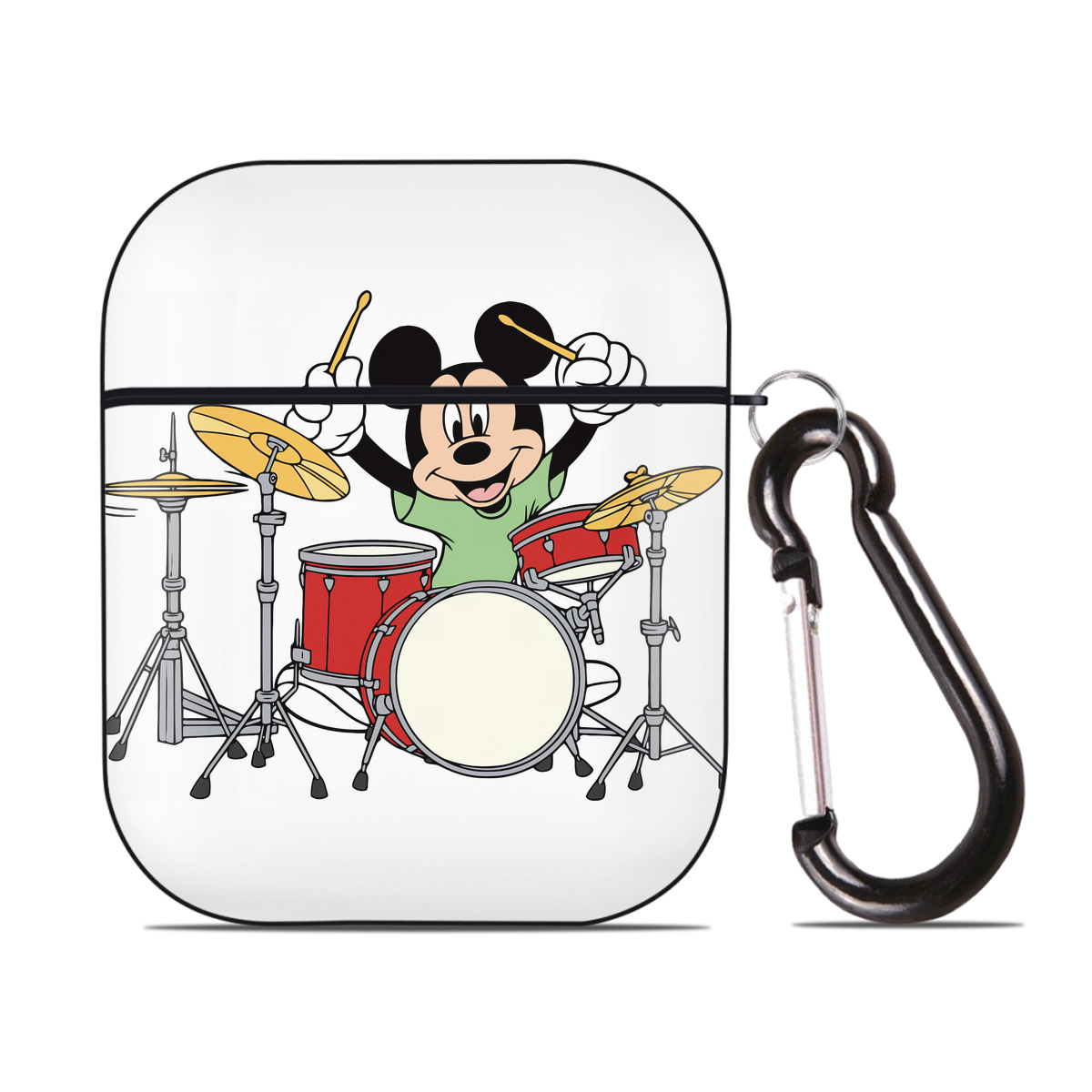 （画像用） ミッキーマウス Mickey Mouse AirPods 第2世代保護ケース ハードシェル ブラック 耐衝撃・防指紋・カラビナ付き