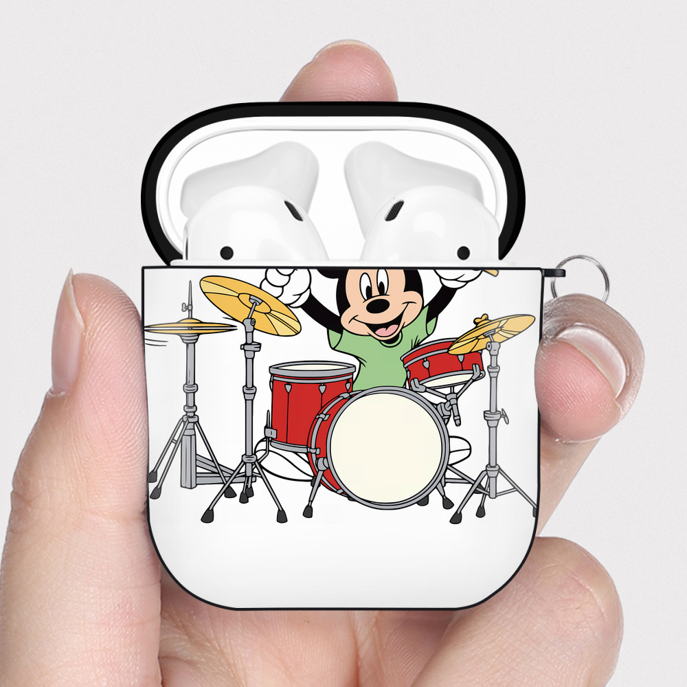 （画像用） ミッキーマウス Mickey Mouse AirPods 第2世代保護ケース ハードシェル ブラック 耐衝撃・防指紋・カラビナ付き