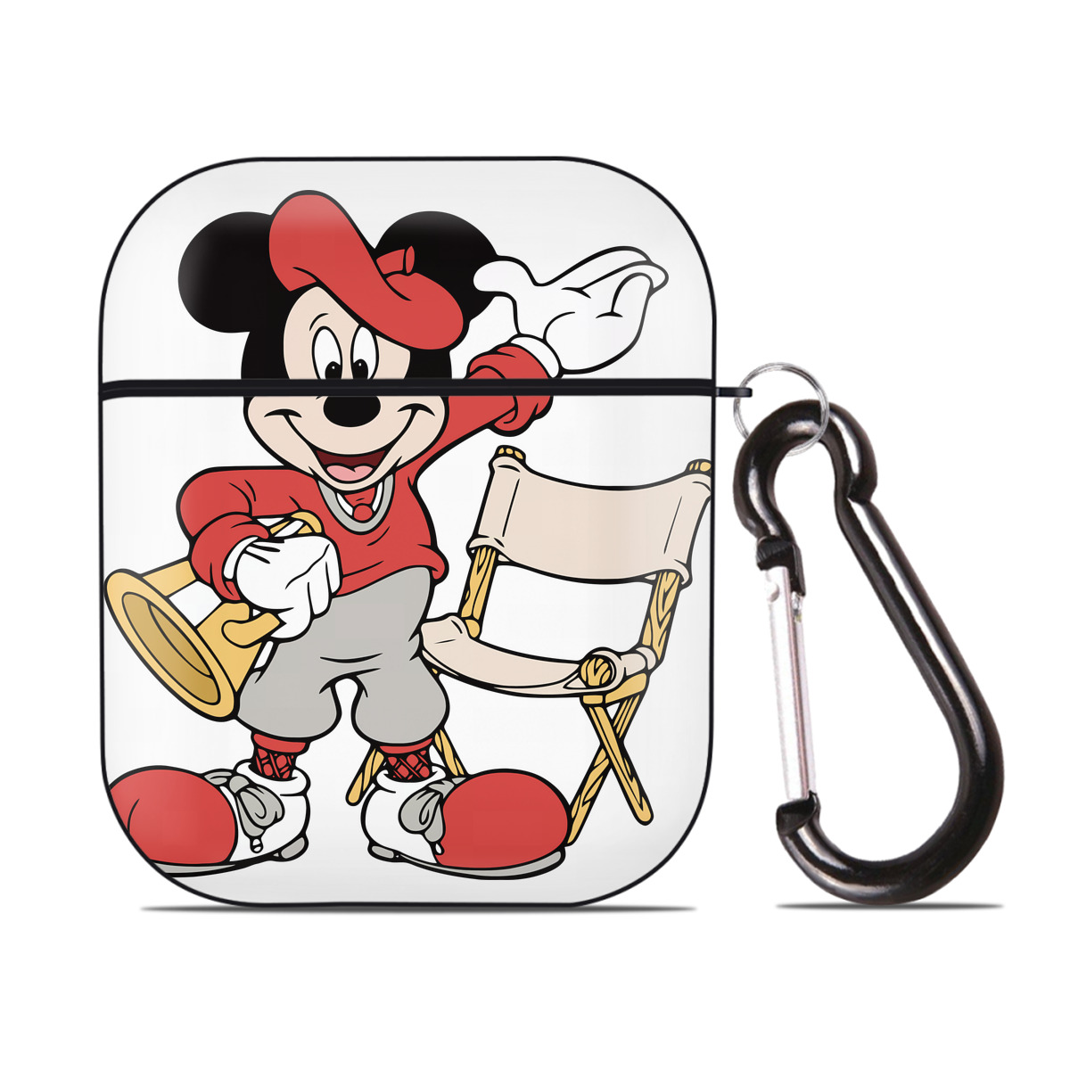 （画像用） ミッキーマウス Mickey Mouse AirPods 第2世代保護ケース ハードシェル ブラック 耐衝撃・防指紋・カラビナ付き