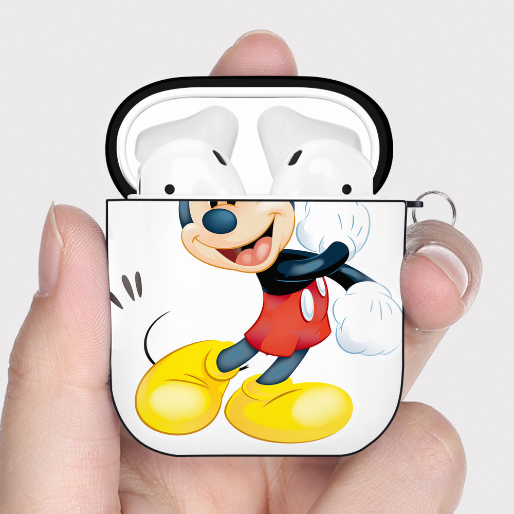 （画像用） ミッキーマウス Mickey Mouse AirPods 第2世代保護ケース ハードシェル ブラック 耐衝撃・防指紋・カラビナ付き