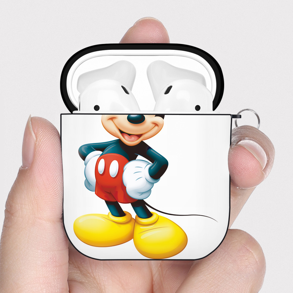 （画像用） ミッキーマウス Mickey Mouse AirPods 第2世代保護ケース ハードシェル ブラック 耐衝撃・防指紋・カラビナ付き