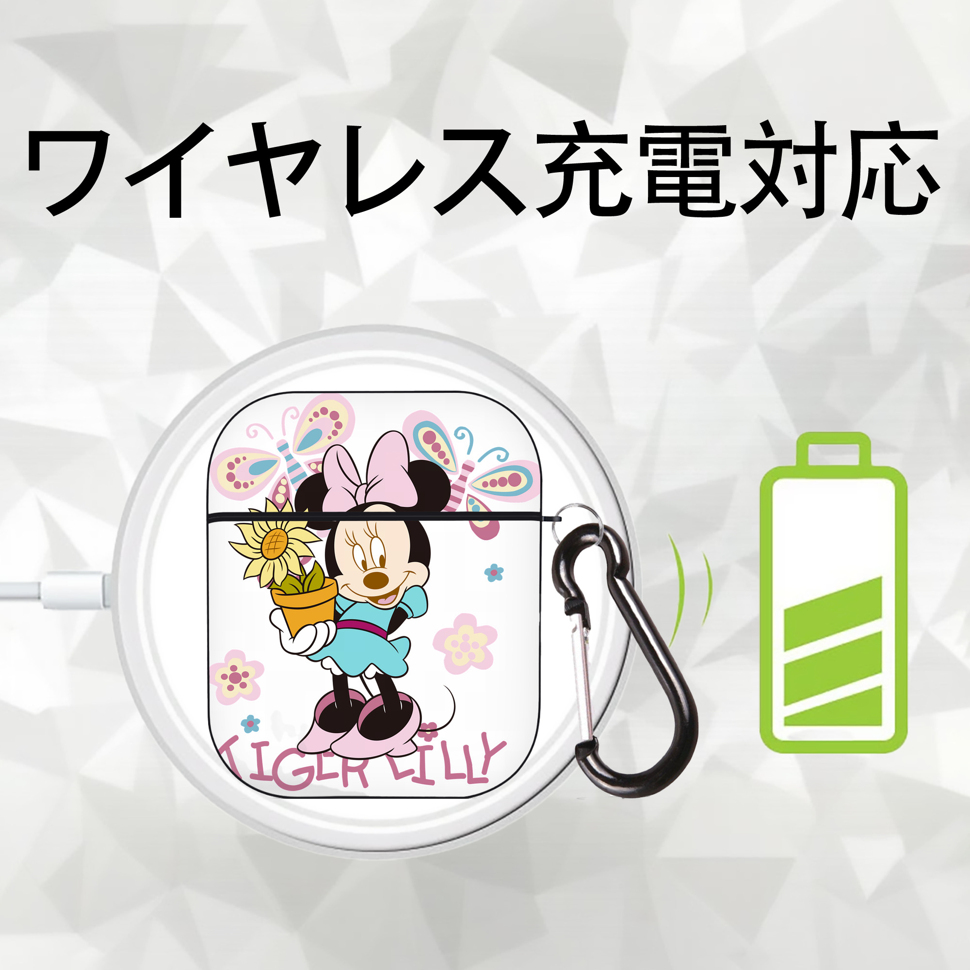 ミッキーマウス Mickey Mouse AirPods 第2世代保護ケース ハードシェル ブラック 耐衝撃・防指紋・カラビナ付き