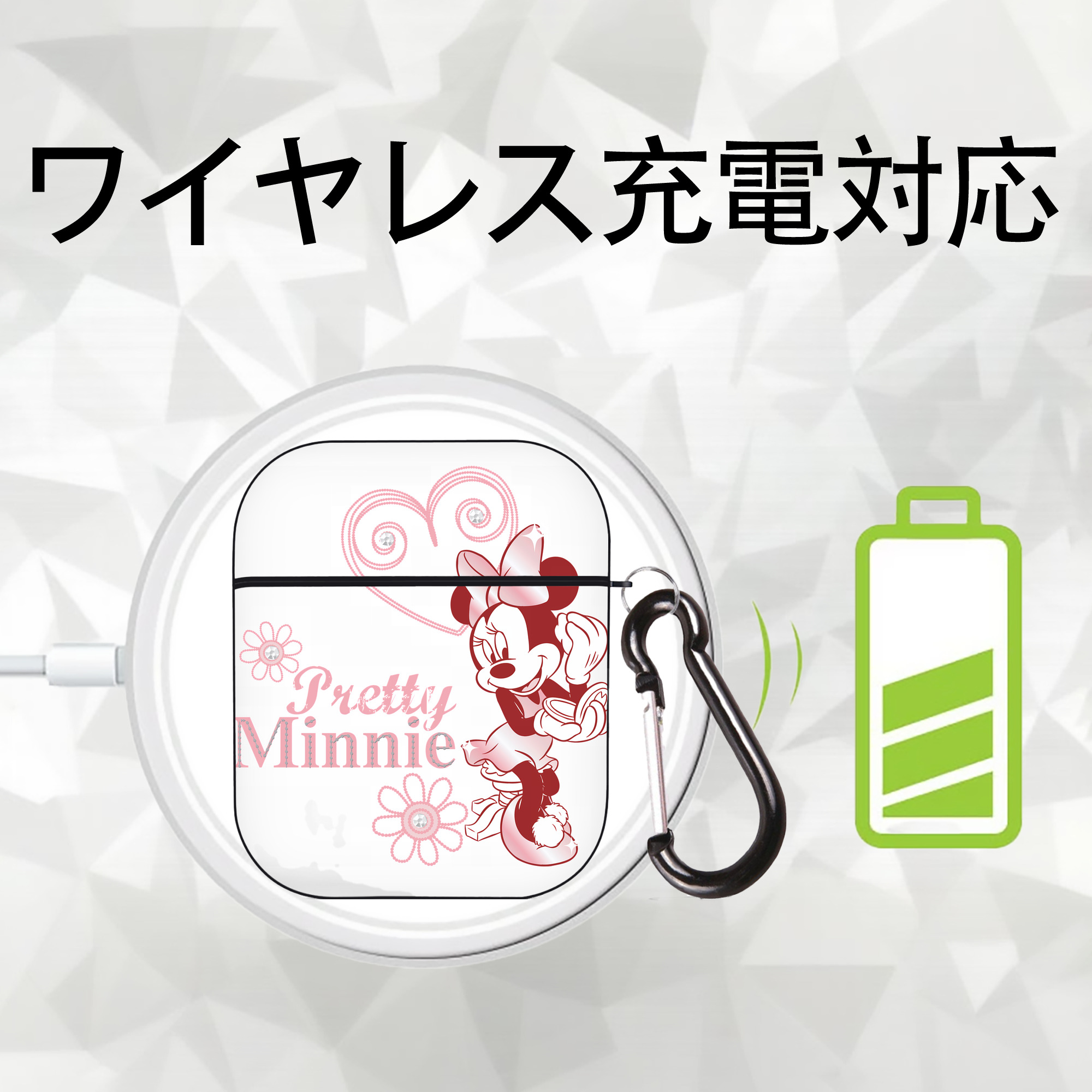 ミッキーマウス Mickey Mouse AirPods 第2世代保護ケース ハードシェル ブラック 耐衝撃・防指紋・カラビナ付き