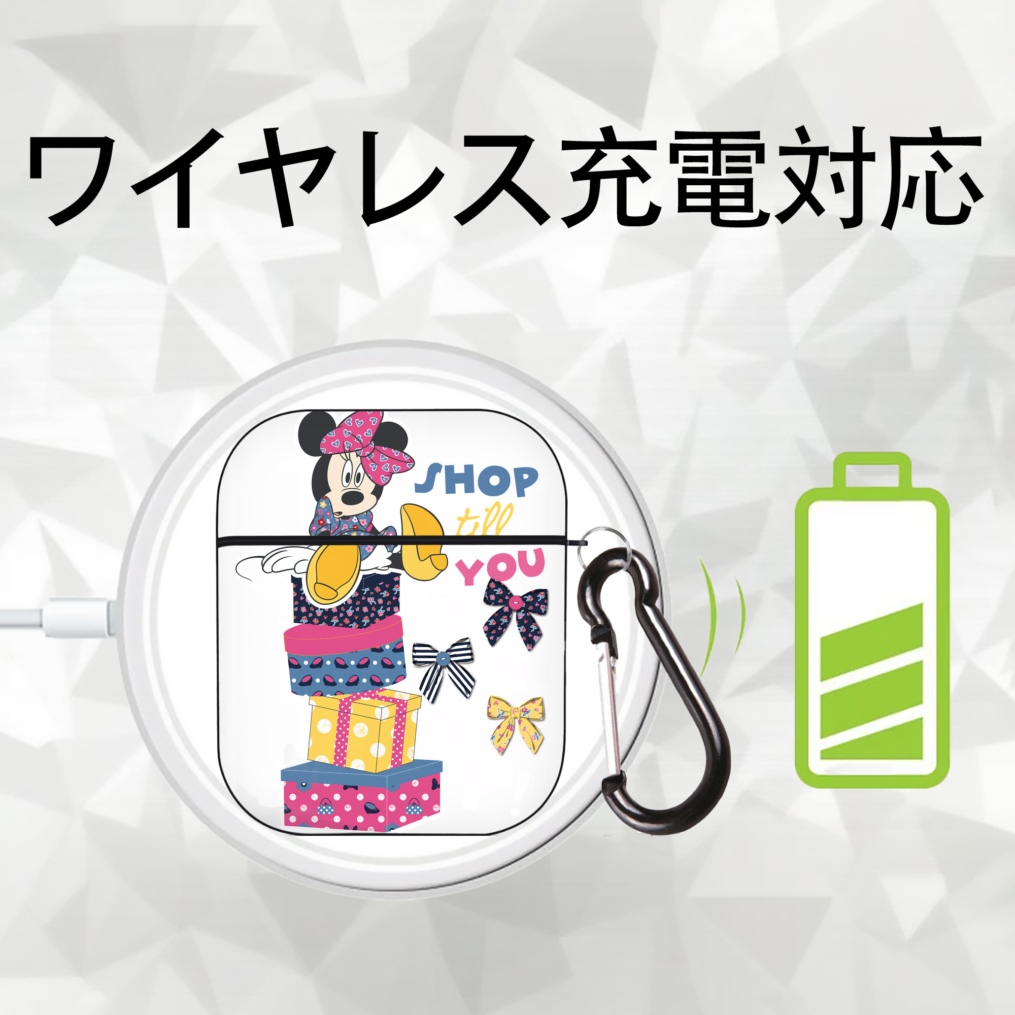 ミッキーマウス Mickey Mouse AirPods 第2世代保護ケース ハードシェル ブラック 耐衝撃・防指紋・カラビナ付き