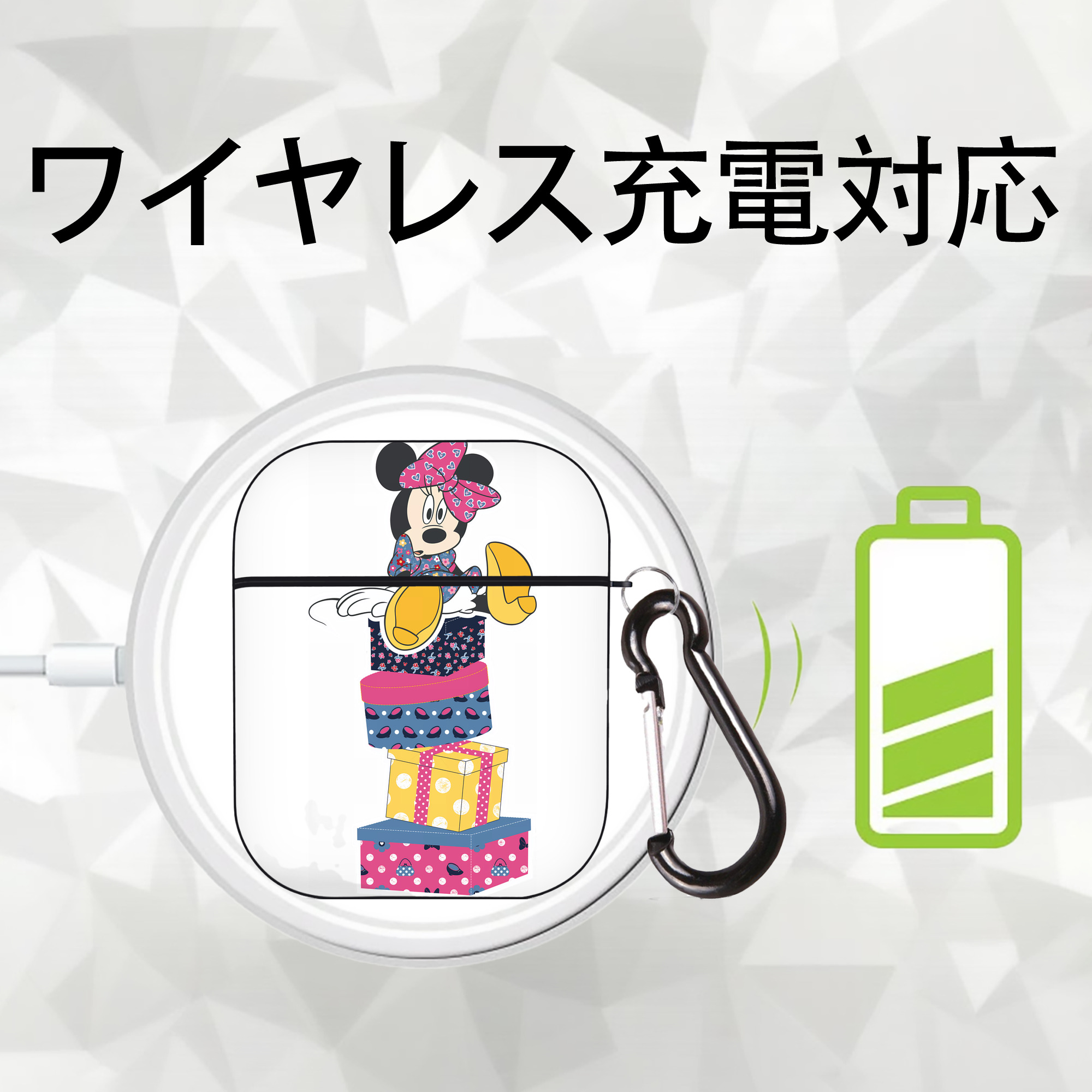 ミッキーマウス Mickey Mouse AirPods 第2世代保護ケース ハードシェル ブラック 耐衝撃・防指紋・カラビナ付き
