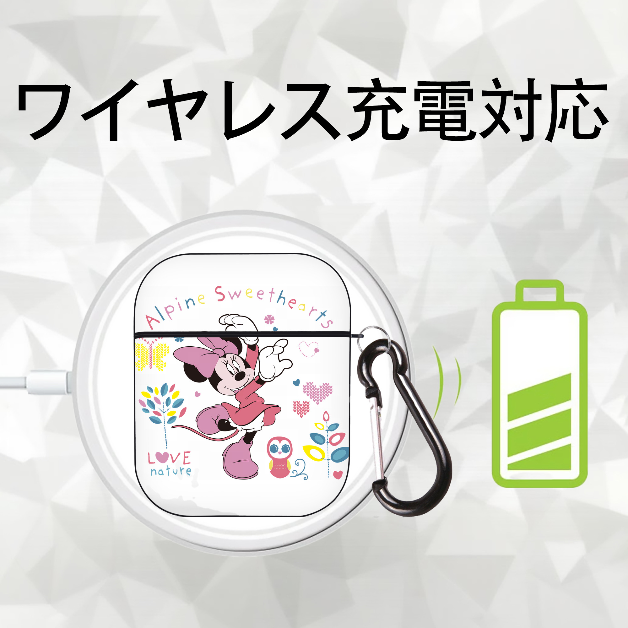 ミッキーマウス Mickey Mouse AirPods 第2世代保護ケース ハードシェル ブラック 耐衝撃・防指紋・カラビナ付き